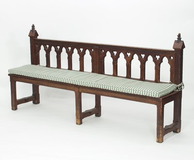 Lot 747 - A Victorian gothic oak bench, the pierced and...