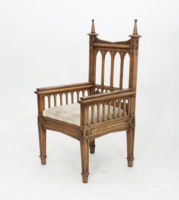 Lot 748 - A Victorian gothic oak chair, the uprights...