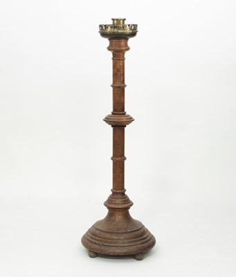 Lot 752 - A Victorian gothic oak standard candlestick...