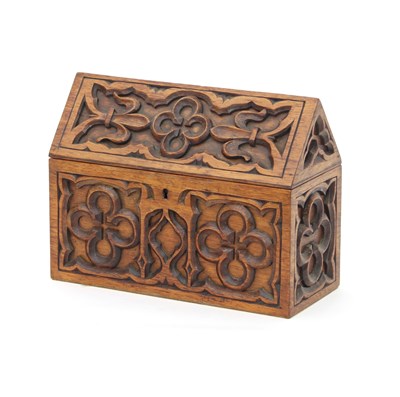 Lot 761 - A Victorian gothic oak stationery box carved...