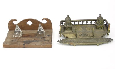 Lot 774 - A Victorian gothic brass inkwell, with pierced...