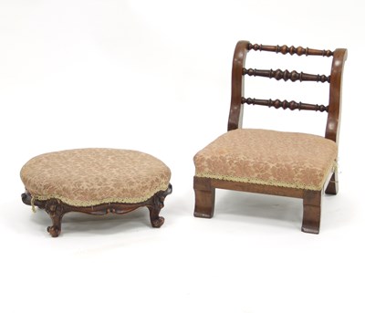 Lot 785 - A Victorian walnut oval footstool with...