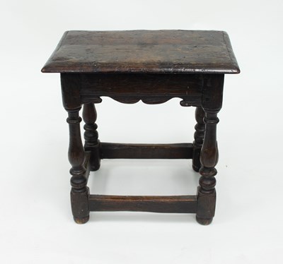 Lot 821 - An oak joint stool, the rectangular top with...