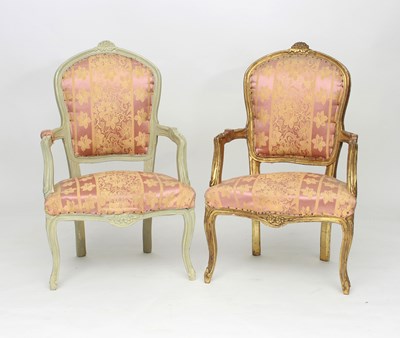 Lot 832 - A pair of upholstered fauteuils, one frame...