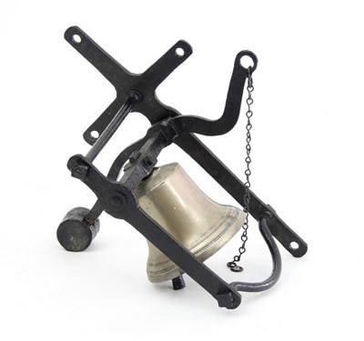 Lot 870 - A cast iron mounted bell, with chain pulley,...