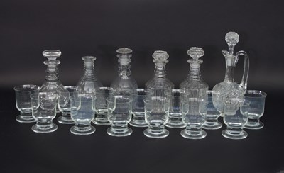 Lot 941 - A pair of cut glass decanters, three further...