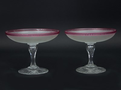 Lot 943 - A pair of frosted glass tazze, with pink...