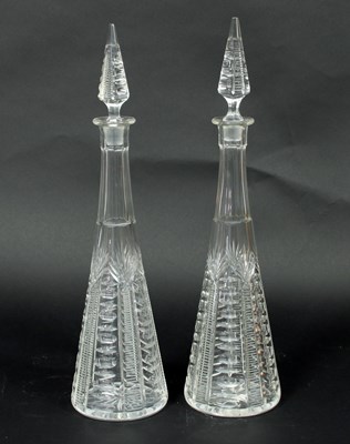 Lot 947 - A pair of cut glass decanters of tall form...