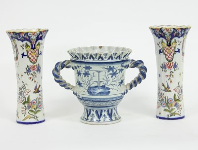 Lot 978 - A late Delft loving cup, 22cm high and two...