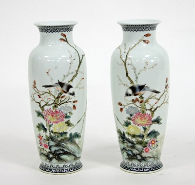 Lot 991 - A pair of Chinese Republic famille rose vases,...