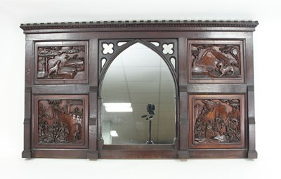 Lot 993 - A hardwood overmantel mirror, with pierced and...