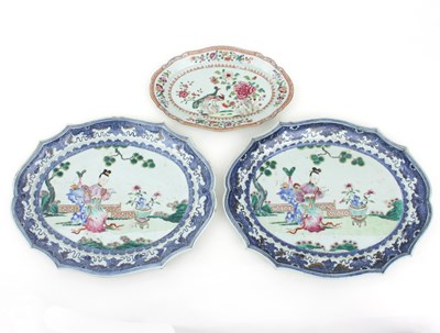 Lot 1000 - Two late 18th Century Chinese shaped oval...