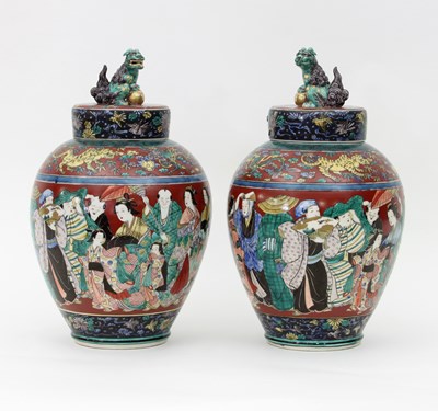 Lot 1005 - A pair of Japanese jars and covers, each...