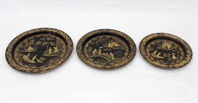 Lot 1006 - Three Chinese lacquer circular trays of...