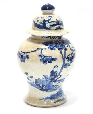 Lot 1012 - A 19th Century blue and white vase and cover,...