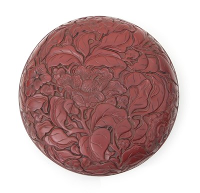 Lot 1016 - A Chinese cinnabar lacquer circular box,...