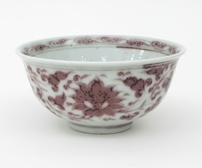 Lot 1017 - A Chinese Ming style iron red and white bowl,...