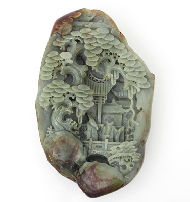 Lot 1018 - A Chinese large dark celadon jade stone...