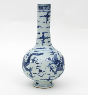 Lot 1020 - A Chinese blue and white bottle vase, painted...