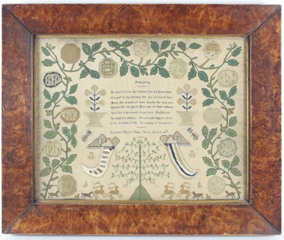 Lot 1099 - A needlework sampler dated 1824, 30cm x 20cm