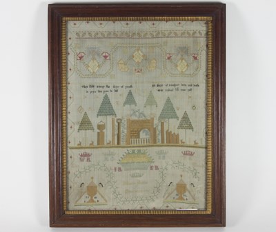 Lot 1100 - A George III needlework sampler, embroidered...