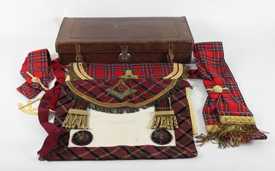 Lot 1101 - A leather case containing Masonic apron and...