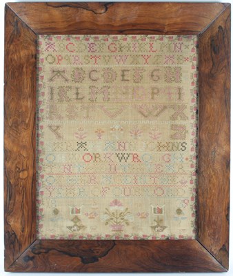 Lot 1107 - A 19th Century alphabet sampler in a rosewood...