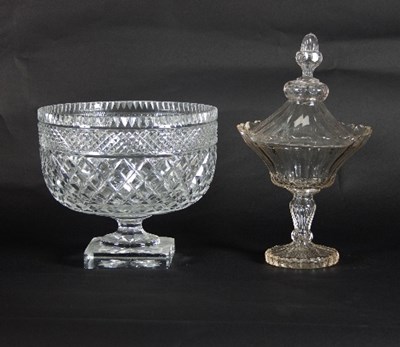 Lot 3 - A cut glass confiture and cover with pointed...