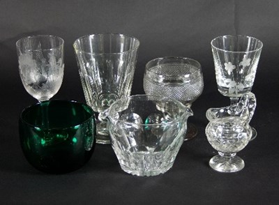 Lot 5 - A Georgian cut glass rummer, two glass finger...