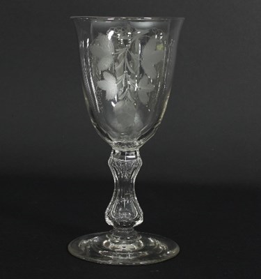 Lot 10 - A glass ale goblet, the bowl etched hops and...