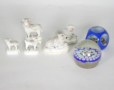 Lot 21 - Five various Staffordshire figures of sheep...