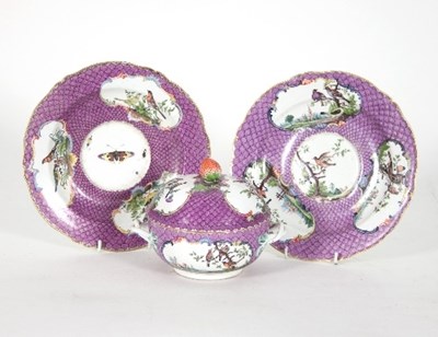 Lot 25 - A Meissen purple mosaik ecuelle and stand and...