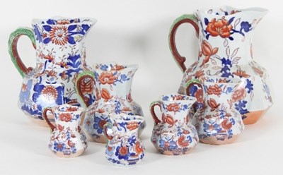 Lot 37 - A group of seven Masons Ironstone hydra jugs,...