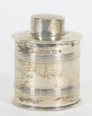 Lot 95 - A cylindrical silver tea caddy, EJG,...