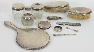 Lot 96 - A matched silver mounted dressing table set,...