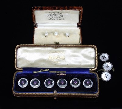 Lot 119 - A cased set of six cut glass and amethyst...