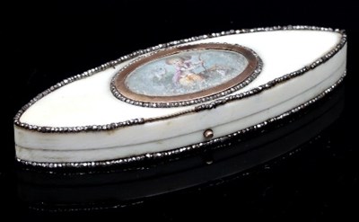 Lot 129 - A George III ivory patch box, of navette shape...