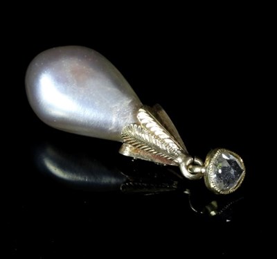 Lot 143 - A diamond and imitation baroque pearl pendant,...