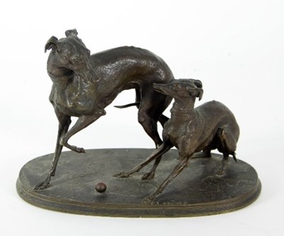 Lot 170 - P J Mene, a small bronze depicting whippets on...