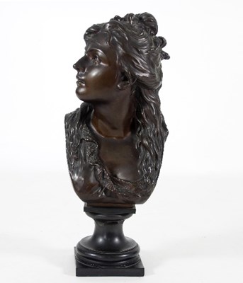 Lot 175 - A bronze bust of a young woman, signed 'Saibas'...