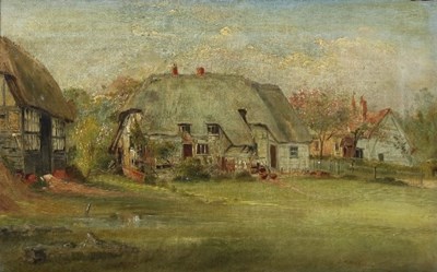 Lot 228 - E F Wolf/Thatched Cottages on a Village...