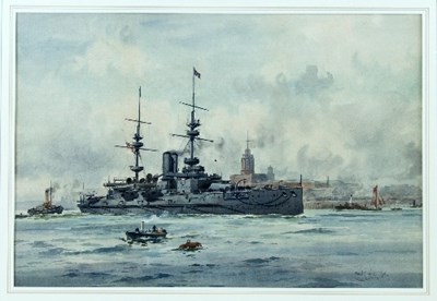 Lot 294 - Frank Watson Wood (British 1862 - 1953)/HMS...