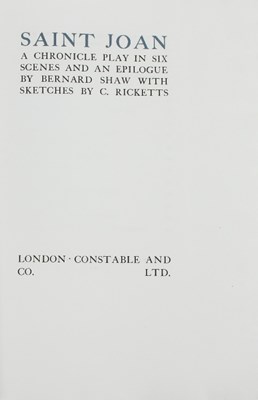 Lot 409 - Bernard Shaw (G) Saint Joan, a chronicle play...