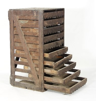 Lot 453 - A wooden apple store of ten shelves, 67cm wide...