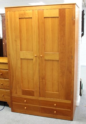 Lot 474 - A Shaker oak and cherry wood double wardrobe,...