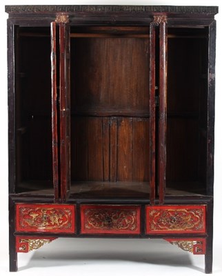 Lot 485 - A Chinese lacquer cabinet, of four long panel...