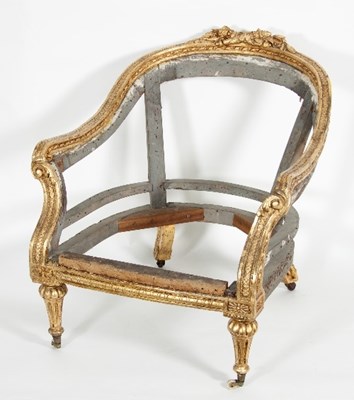 Lot 491 - A carved giltwood framed open armchair, in...