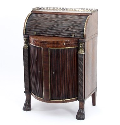 Lot 502 - A Regency tambour roll top desk, with cut...