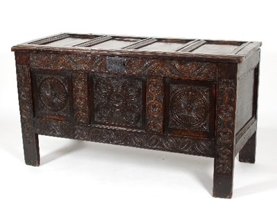 Lot 546 - An early 18th Century oak chest with quadruple...