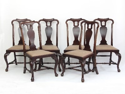 Lot 549 - Six mahogany dining chairs with upright splats...